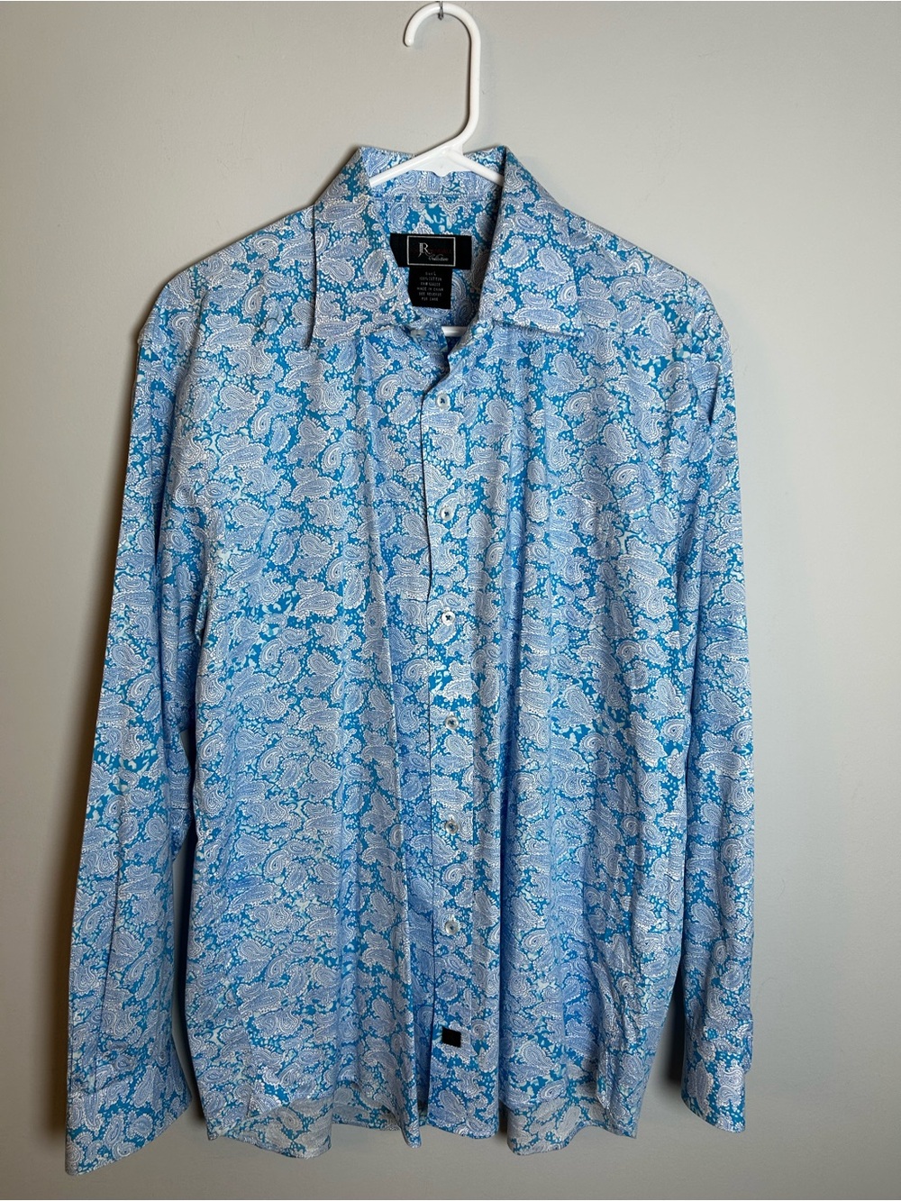 Jon Randall Men's Blue Paisley Button-Down Shirt - Casual Long Sleeve Size L